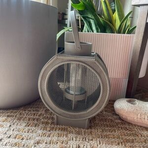 Vintage wooden grey mesh metal front lantern hanging or stand alone